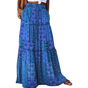 Boho Tiered Maxi Skirt in Blue